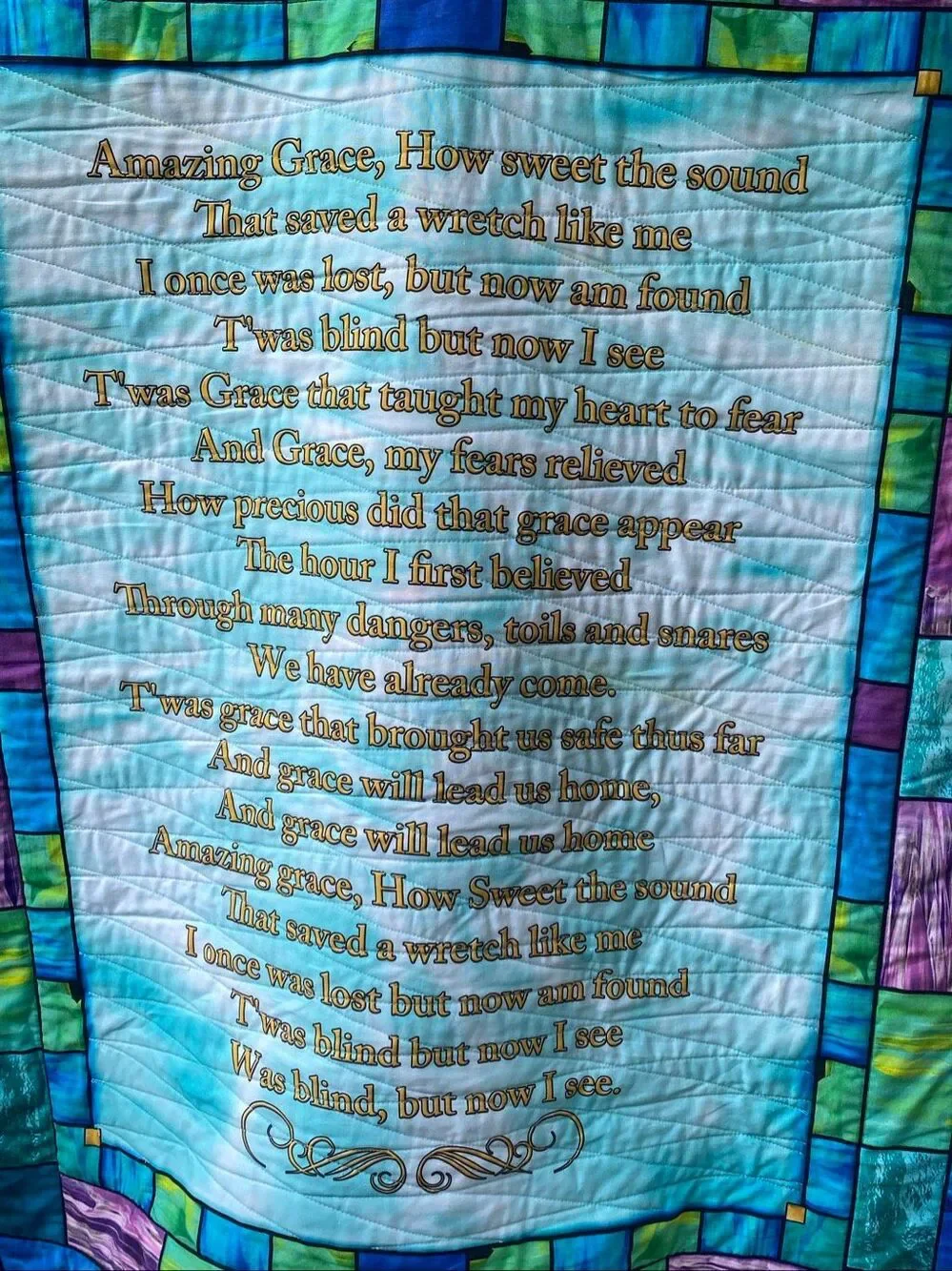 Handmade Amazing Grace Quilt Wall Hanging Blue Purple Christian Decor 2022